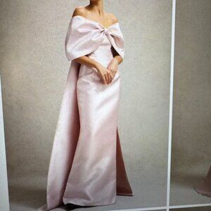 Club L London    Wanting More Pink Satin Cape Maxi Dress With Oversized Bow